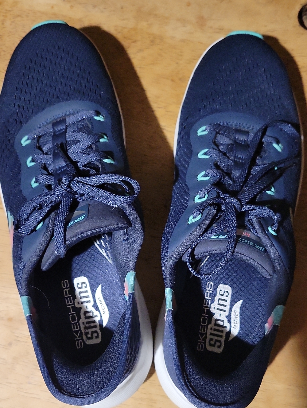 Skechers Slip In Navy with Teal Accent Women's Athletic Sneakers